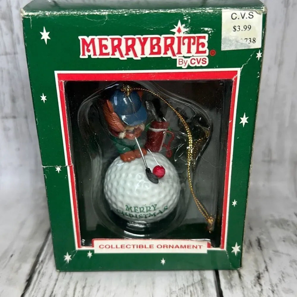 Merry Brite Vintage Rare Collectible Christmas Ornament Golf Golfing New in Box